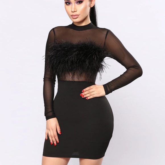 Fashion Nova Dresses & Skirts - Fashion nova black furry long sheer sleeve dress
